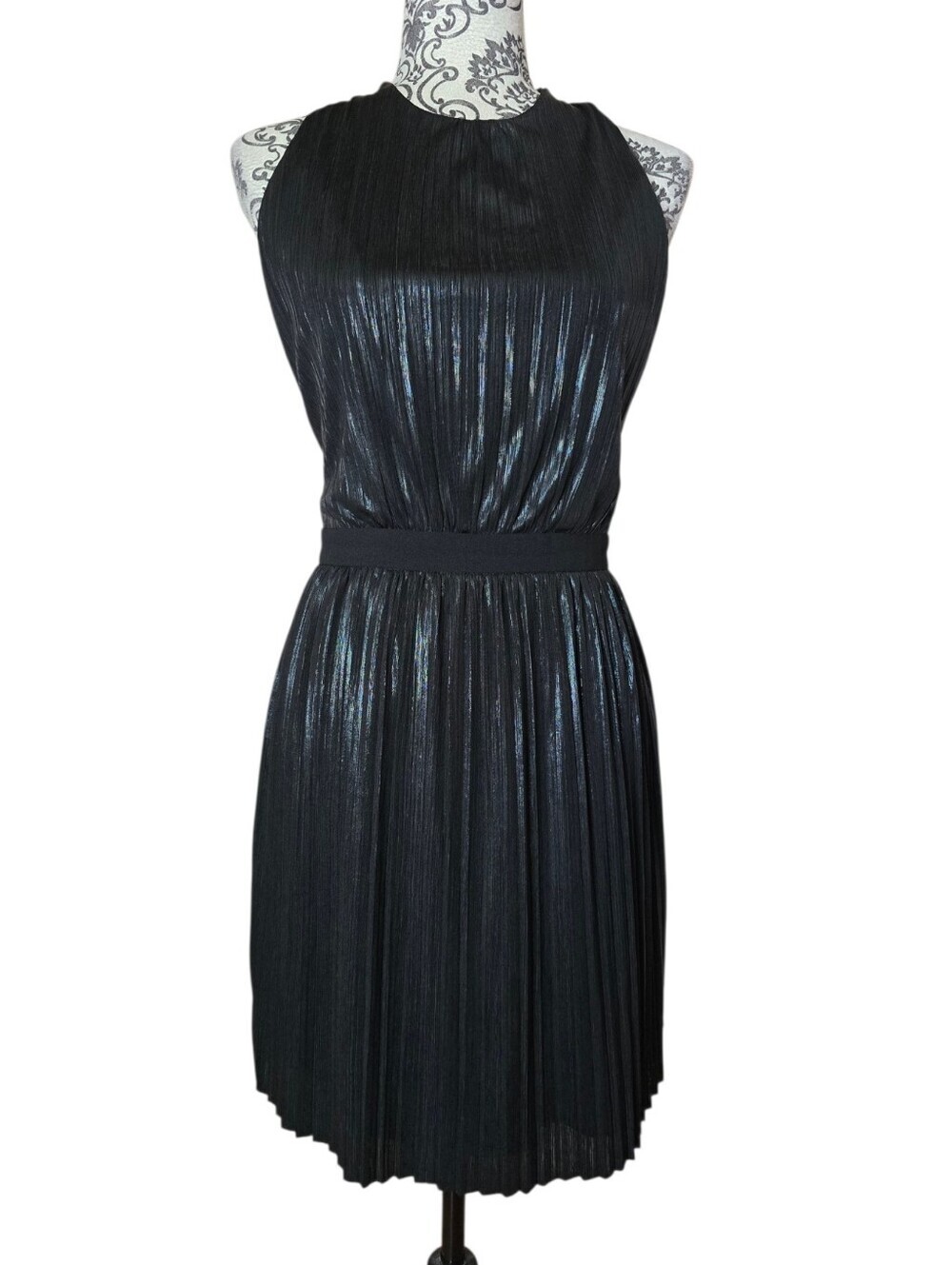 Gentle Fawn Black Shimmery Pleated Backless Cocktail Dress Size 6